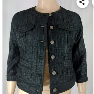 RUBY RD. BLACK TEXTURED BUTTON FRONT JACKET SIZE 12P